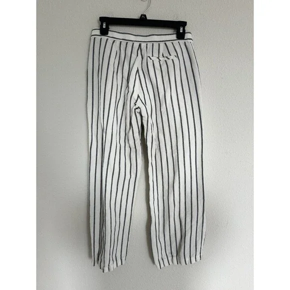J Jill Women’s Leg Linen Blend Straight Striped White Size 4p Pockets Zip Beachy - Picture 2 of 7